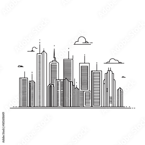 modern city skyline with skyscrapers silhouette, modern city skyline with skyscrapers vector illustration, A stylized black silhouette of city skylines featuring modern skyscrapers