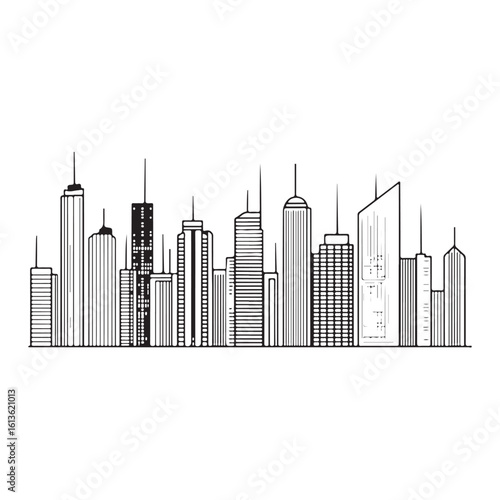 modern city skyline with skyscrapers silhouette, modern city skyline with skyscrapers vector illustration, A stylized black silhouette of city skylines featuring modern skyscrapers