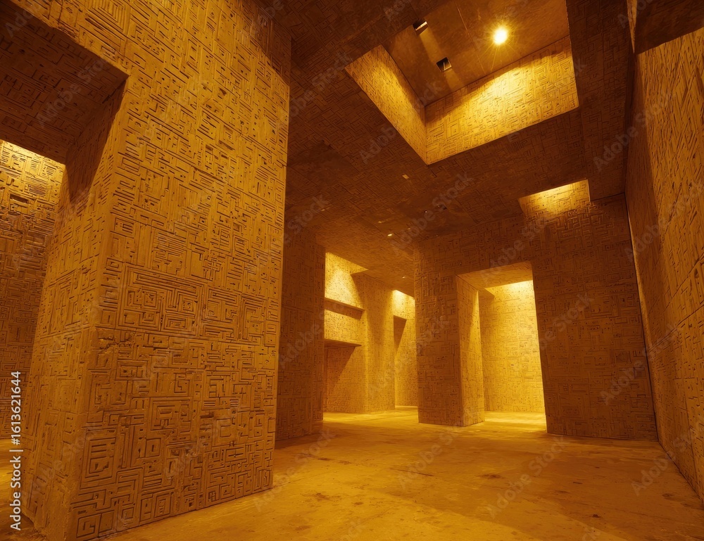 Naklejka premium Golden, hieroglyphic-patterned interior space