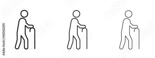 Walking stick icon symbol line. Editable stroke width