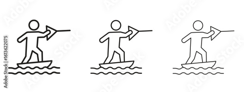 Wakeboarding icon symbol line. Editable stroke width