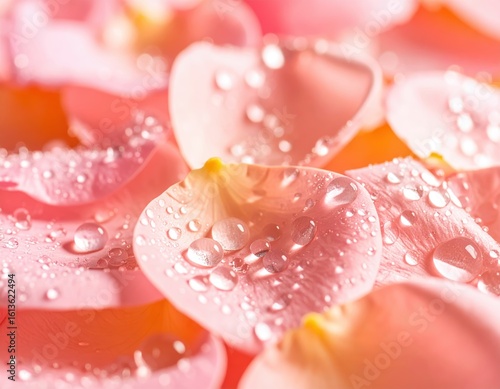 Exquisite pink rose petals adorned with glistening water droplets, a macro photography masterpiece