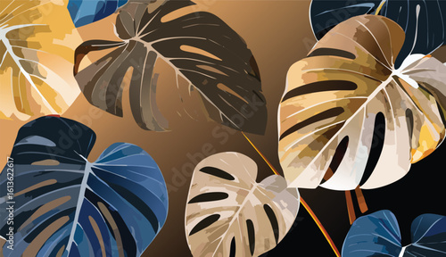 modern design featuring abundance tropical green and gold leaves