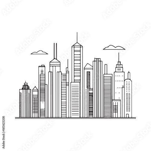 modern city skyline with skyscrapers silhouette, modern city skyline with skyscrapers vector illustration, A stylized black silhouette of city skylines featuring modern skyscrapers