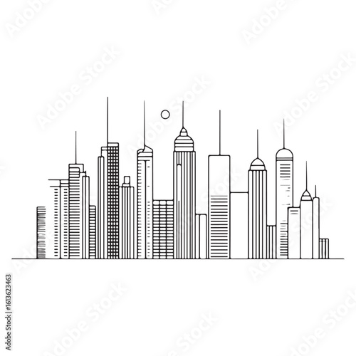modern city skyline with skyscrapers silhouette, modern city skyline with skyscrapers vector illustration, A stylized black silhouette of city skylines featuring modern skyscrapers