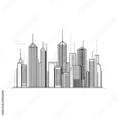 modern city skyline with skyscrapers silhouette, modern city skyline with skyscrapers vector illustration, A stylized black silhouette of city skylines featuring modern skyscrapers