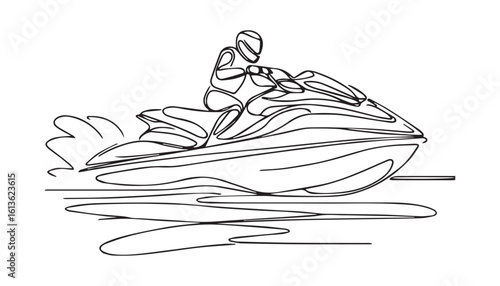 Continuous one single minimal line drawing watercraft