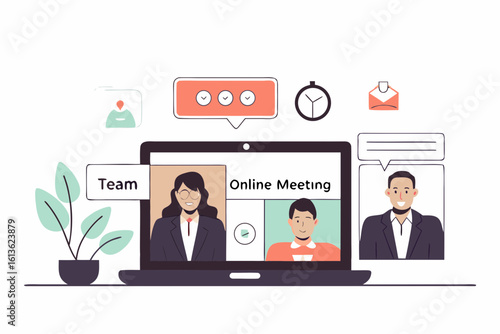 Diverse business team collaborating remotely through an online video conference meeting