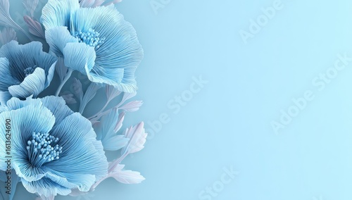 Light blue floral arrangement on pastel background