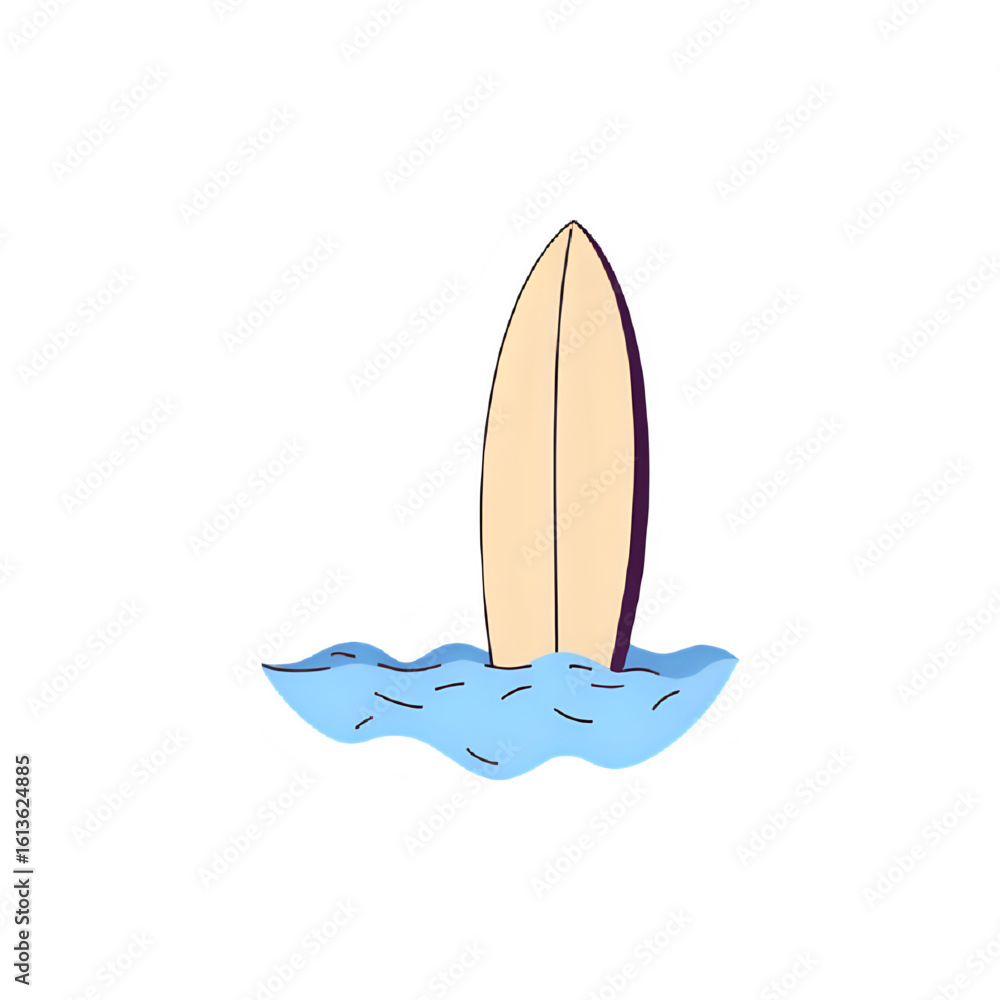 Surfboard in Ocean: Summer Beach Vacation Icon, Surfing Graphic, Water Sports Illustration, Minimalist Design Element Surfboard in Ocean: Summer Beach Vacation Icon, Surfing Graphic, Water Sports Illustration, Minimalist Design Element