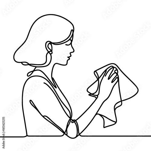 Woman cleaning table at home