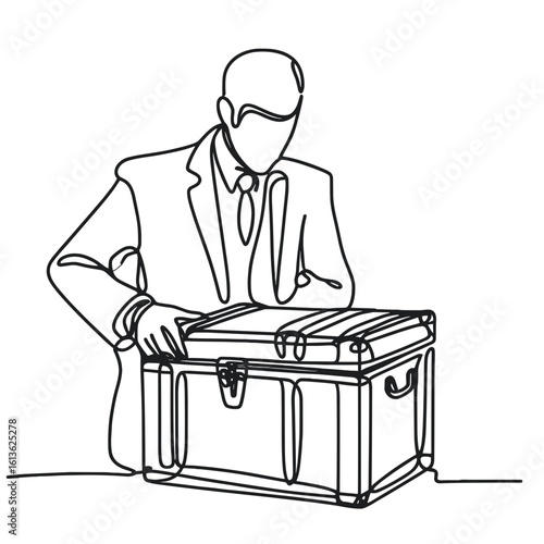Man opening wooden box against transparent background