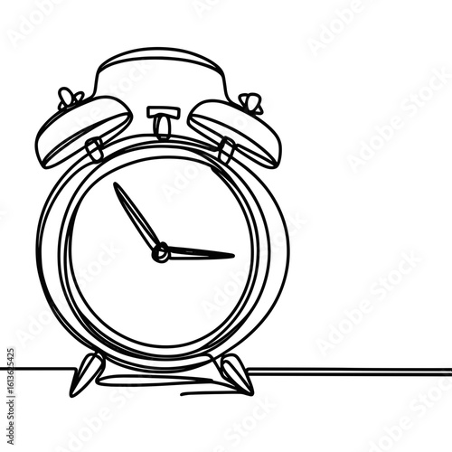 Alarm clock drawing in black-and-white for timekeeping
