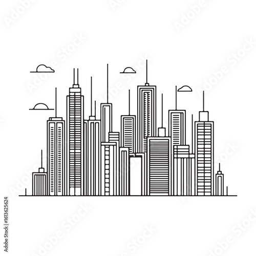 modern city skyline with skyscrapers silhouette, modern city skyline with skyscrapers vector illustration, A stylized black silhouette of city skylines featuring modern skyscrapers