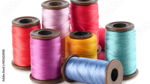 Colorful spools of thread, various vibrant hues