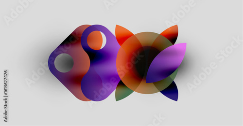 Abstract colorful shapes overlap, creating soft gradients. Composition feels fluid, modern, visually interesting. Light background enhances vibrant hues.