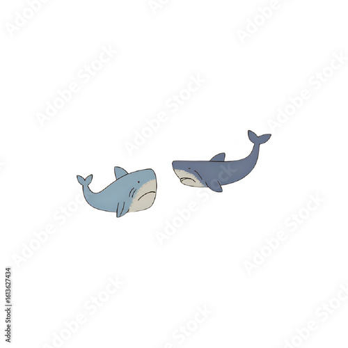 Cute Cartoon Sharks: Two Blue Whale Shark Illustrations