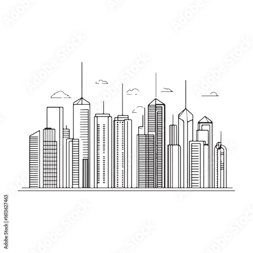 modern city skyline with skyscrapers silhouette, modern city skyline with skyscrapers vector illustration, A stylized black silhouette of city skylines featuring modern skyscrapers