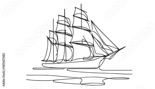 Continuous one single minimal line drawing sailboat