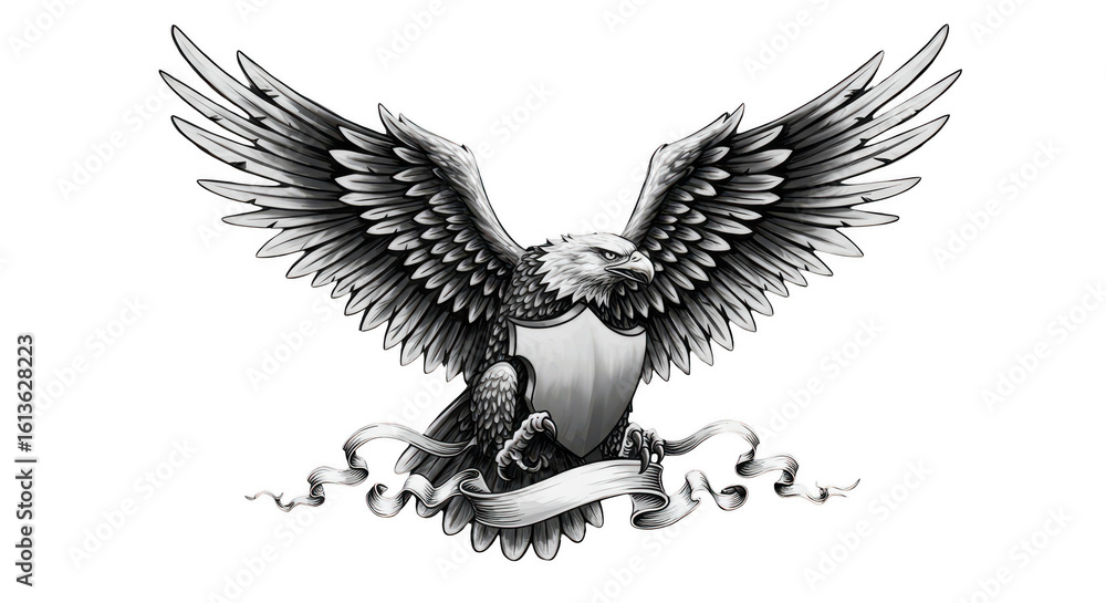 Obraz premium Majestic eagle with outstretched wings isolated on transparent background