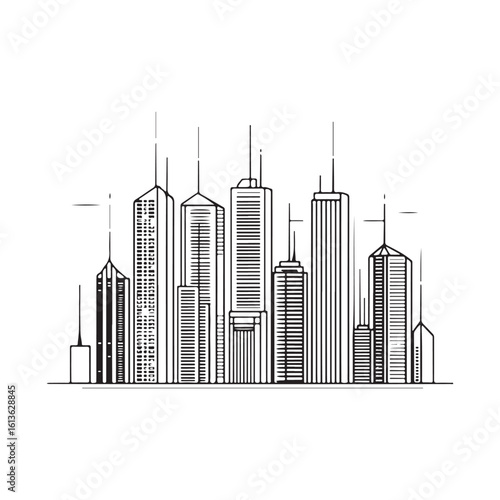 modern city skyline with skyscrapers silhouette, modern city skyline with skyscrapers vector illustration, A stylized black silhouette of city skylines featuring modern skyscrapers