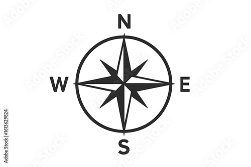 Marine compass rose symbol. Windrose for navigation and direction. Vector icon for travel and exploration. North, south, east, west. Nautical adventure and journey concept.