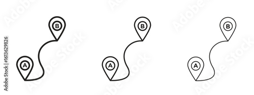 Path A to B icon symbol line. Editable stroke width