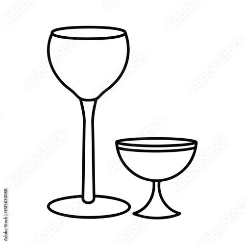 Elegant thin line drawing of a wine glass with a long stem and classic bowl
