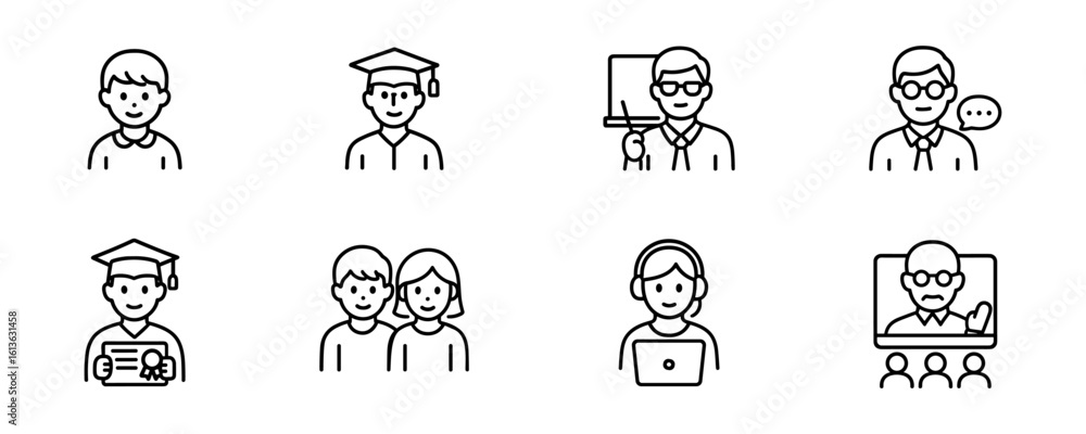 Fototapeta premium Set of educational line icons for students, teachers, and graduates