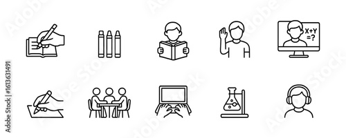 Set of simple black and white educational icons in line style