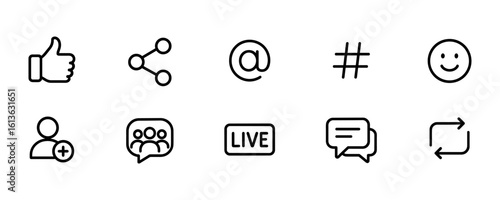 Set of outlined social media icons for connectivity and engagement