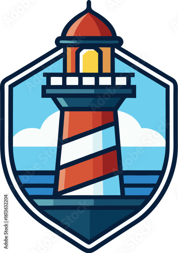 Colorful Lighthouse Icon with Red and White Stripes – Nautical Coastal Design
