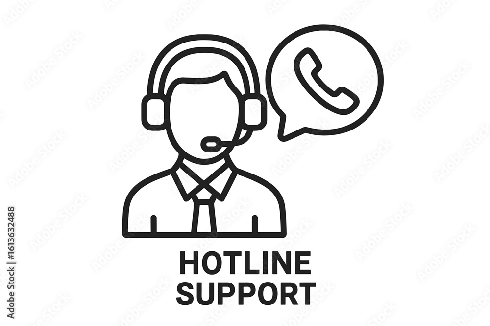 Hotline support service line icon. Call center operator with headset for customer help. Technical assistance and communication concept. Helpdesk consultant vector symbol. Hotline support service line icon. Call center operator with headset for customer help. Technical assistance and communication concept. Helpdesk consultant vector symbol.