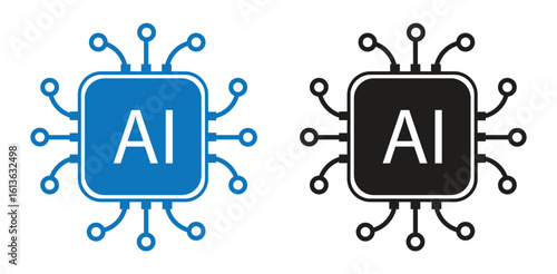 artificial intelligence processor symbols, ai chip icon set