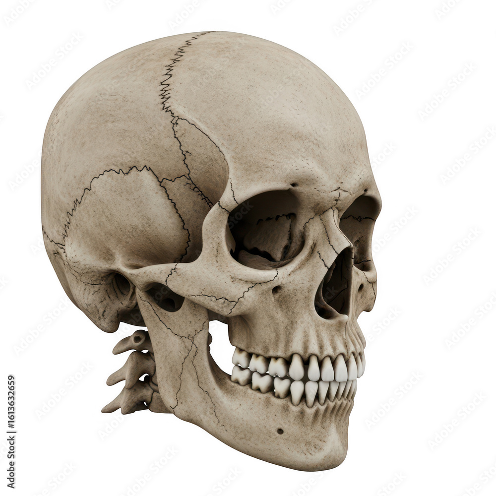 Obraz premium human skull isolated on transparent background, showing detailed bone structure and teeth