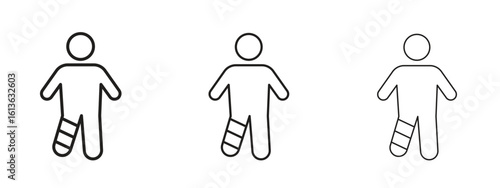 Man with broken leg icon symbol line. Editable stroke width