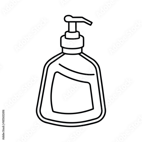 Outline drawing of a dish soap bottle with a dispensing nozzle