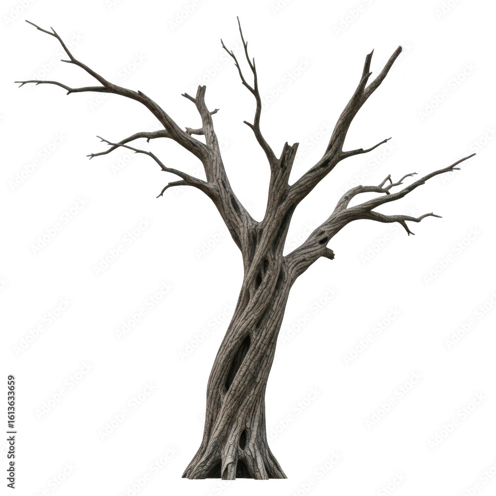 Fototapeta premium gnarled and twisted dead tree with bare branches, isolated on transparent background