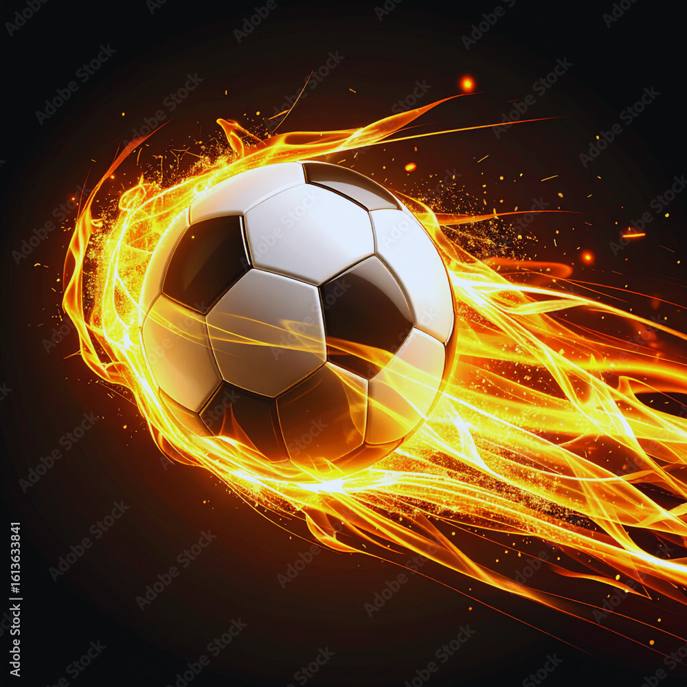 Fototapeta premium Soccer Ball on Fire – High-Speed Kick Concept