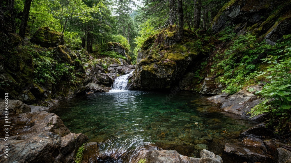 Fototapeta premium Emerald pool nestled in mossy forest