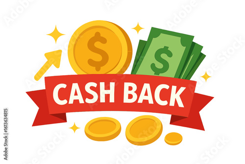 Cash back vector illustration. Money refund loyalty program concept. Financial reward bonus icon for shopping. Saving money promotion sticker. Isolated on transparent background.