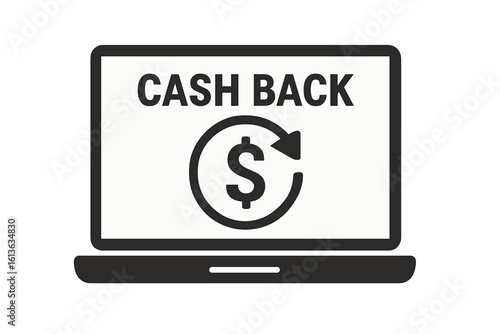 Cash back service icon. Money refund concept for online shopping. E-commerce loyalty program reward. Financial bonus symbol on laptop screen. Digital payment vector.