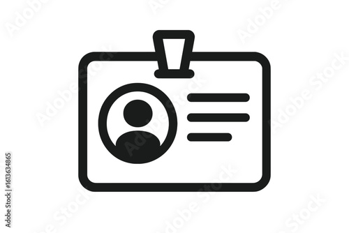 ID card icon vector. Identity badge. Personal identification symbol. Employee access card, name tag, security pass concept. User profile, account, contact verification line art.