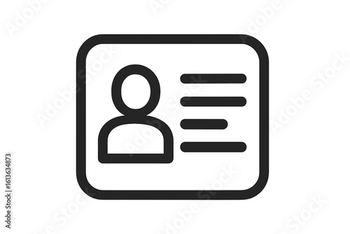 ID card icon. User profile symbol for personal data and identity document concept. Contact information sign. Account, badge or resume pictogram for web and mobile apps. Vector.