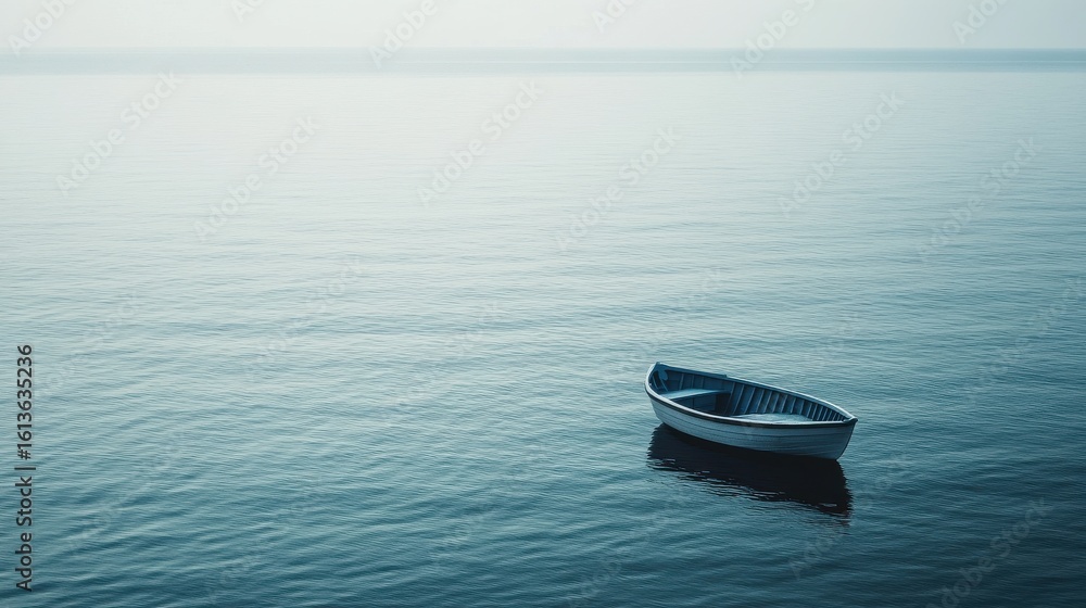 Naklejka premium Serene boat floating on calm ocean during daytime