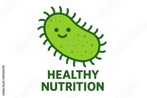 Cute probiotic bacteria character for healthy nutrition. Good friendly bacterium mascot for gut health and digestion. Vector icon for therapeutic purposes and supplements.