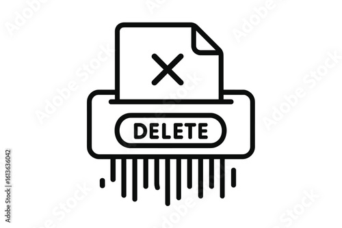 Paper shredder deleting document vector line icon. Concept of data destruction, removing files, and information security. Delete button for web, mobile apps and UI UX design.