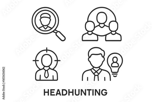 Wallpaper Mural Headhunting and recruitment line icons set. Human resources management concept. Talent acquisition process. Find, target, and select a candidate for a job. Staffing vector symbols. Torontodigital.ca