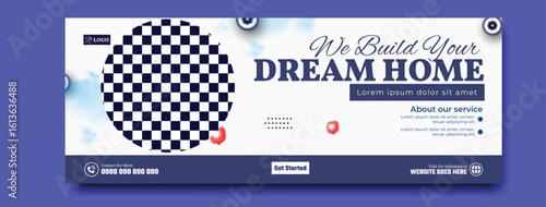 Modern We Believe in Dreams Banner with Checkered Circle and Heart Icons