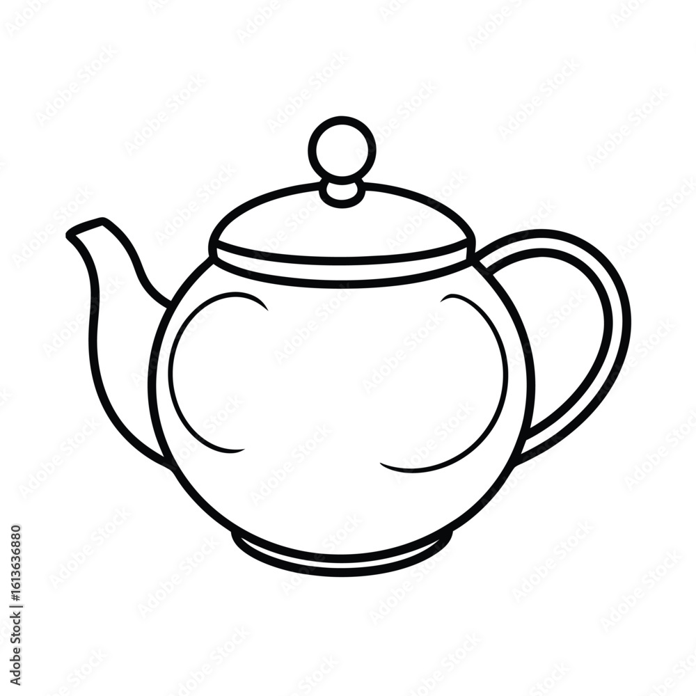 Outline drawing of a ceramic teapot with a round lid Outline drawing of a ceramic teapot with a round lid